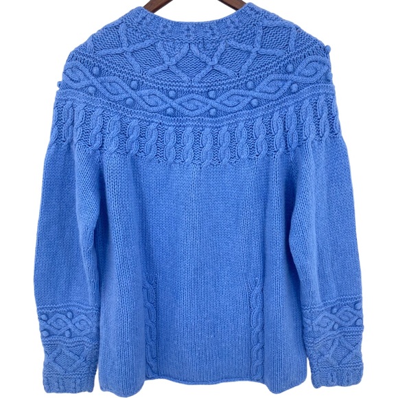 Vtg. Icelandic Design Blue Silk Blend Cable Knit Pullover Sweater Sz.L Angora - Picture 8 of 10